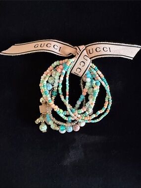 Boho Multicolor Beaded Wrap Bracelet Set - Pastel Coral, Mint & Aqua